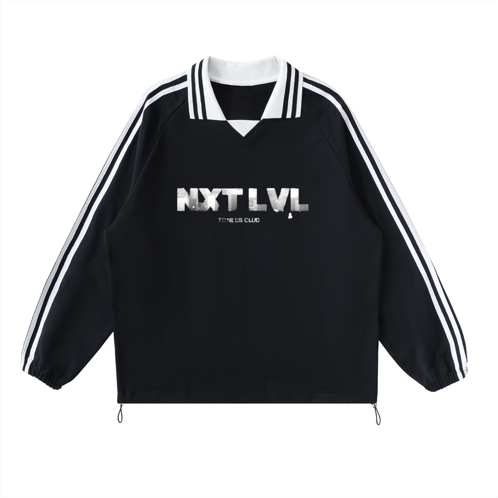 Contrast Striped Lapel Collar Sweatshirt